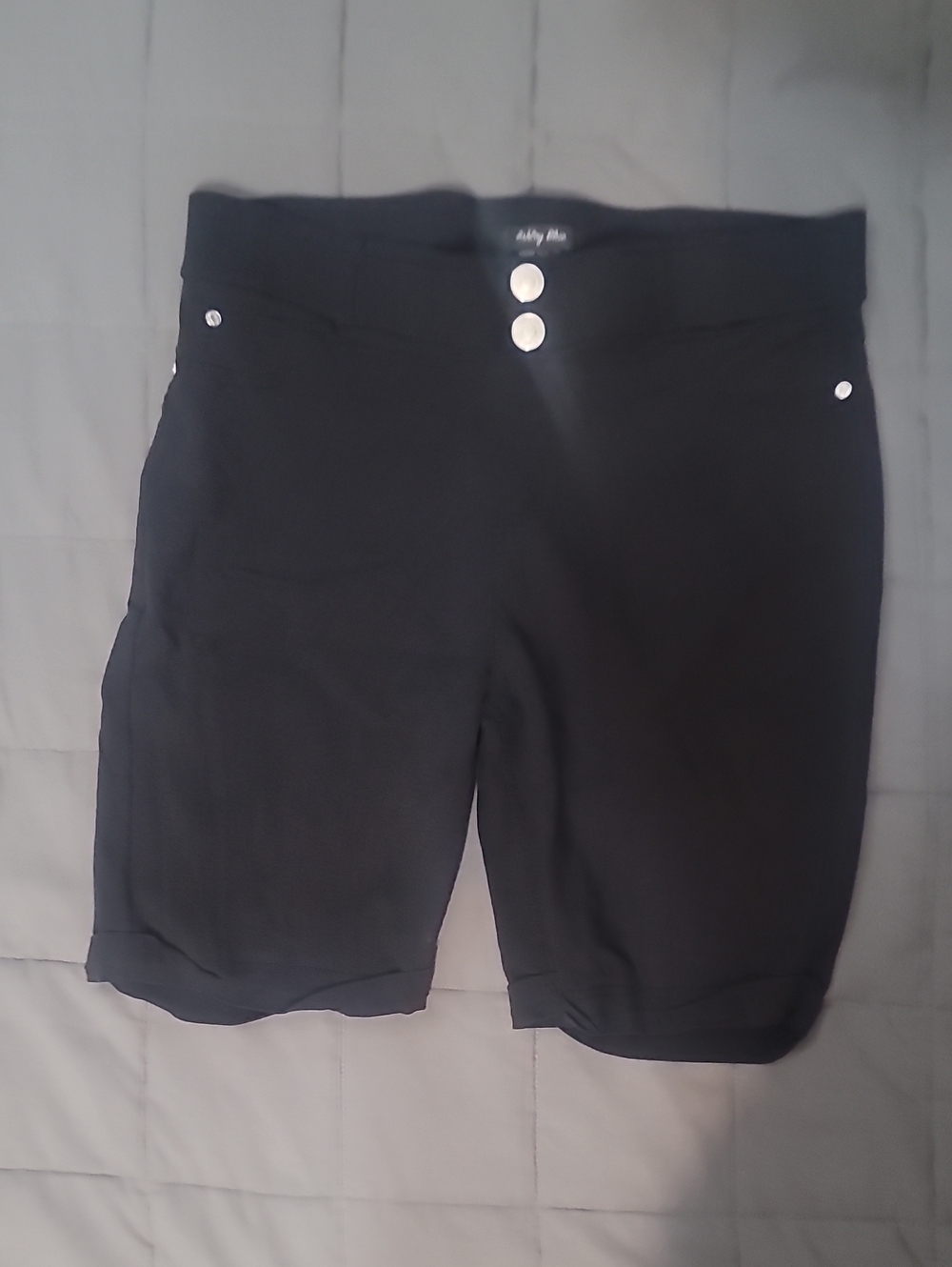 Ashley Blue Black Stretch Bermuda Shorts with Silver Accents